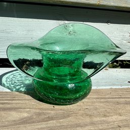 Vintage Green Crackle Glass Dish (OA)