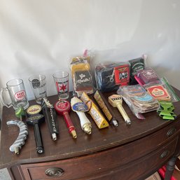 Beer Lot Including Tap Handles, Mugs, Coozies, & Coasters (NK)