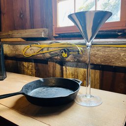 Cast Iron Pan And Tall Decorative Martini Glass (barn)