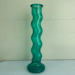 Tall Wavy Teal Glass Vase