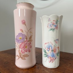 Pair Of Pretty Vintage Floral Vases, Made In Japan And Aynsley English China, Little Sweetheart (KH)