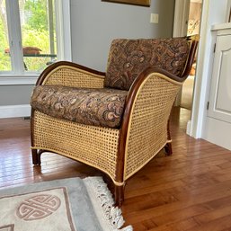 Lovely Vintage Rattan And Wood Side Chair With Cushions (LR)