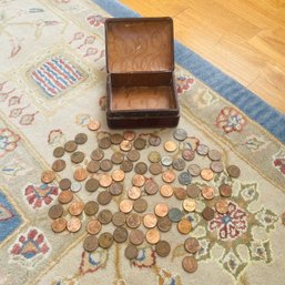 Assorted Pennies And Coins Lot No. 2 In Leather-Bound Box (Dining Room)