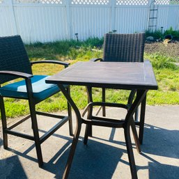 Outdoor Conversation Set With 2 Chairs (some Wear On Table/cushions As Shown) (Garage)