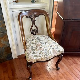 Beautiful Carved Wood Chair With Floral Upholstered Seat (DR)