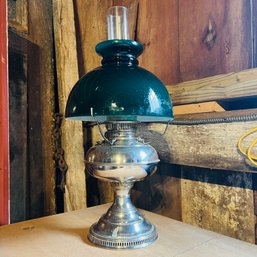 Vintage Rayo Oil Lamp With Green Glass Shade (barn)