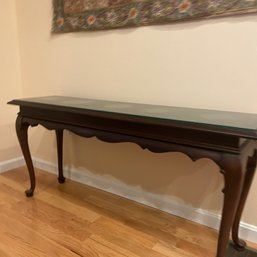 Vintage Mahogany Console Table With Glass Top, Excellent Condition (LR)