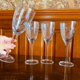 Beautiful Tall Etched Crystal Wine Glasses, Like New!  (front Door Entry)