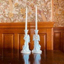 Pair Of Lenox Angel Of Light Candlesticks With New Candles  (front Door Entry)