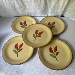 Set Of 6 Clay Art Serrano Red Pepper Hand Painted Dishes (BM)