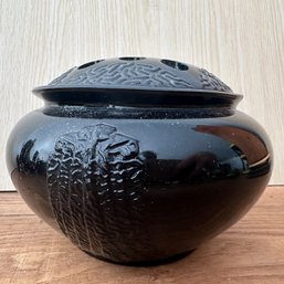 Unique Dark Purple Glass Vessel With Flower Frog (OA)