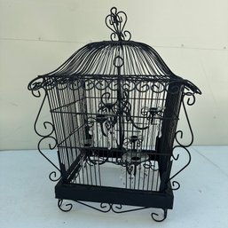 Black Decorative Birdcage With Candelabra & Crystals Inside