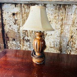 Small Accent Lamp With Wooden Base - Shade Needs Repair (barn)