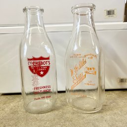 Pair Of Vintage Glass Milk Bottles With Branding (MB14)