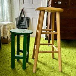 Pair Of Rustic Wooden Stools, Plant Stands (b1)