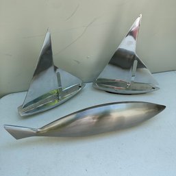 Metallic Sailboats And Fish