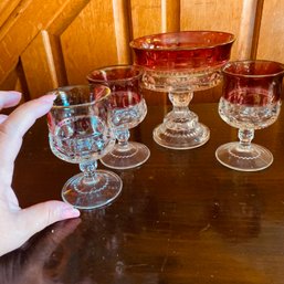 4 Small MCM Glass Cranberry Colored Glassware (front Door Entry)