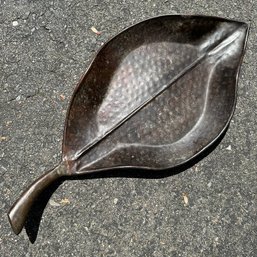 Large Leaf-Shaped Metal Platter