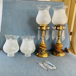 Vintage Electric Brass And Glass Table Lamps (Mudroom)