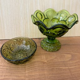 Lovely Pair Of Green Glass Dishes (OA)