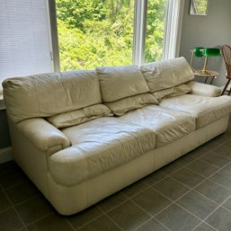 Vintage Off White Vinyl (possibly Leather) Sofa (Office)