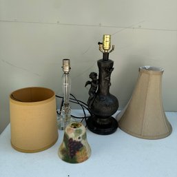 Assorted Lampshades And Two Lamp Bases