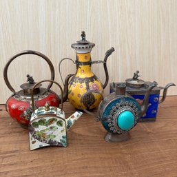 Assortment Of Vintage Ornate Metal & Ceramic Tea Pots (OA)