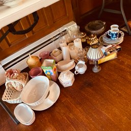 Large Lot Of Bowls, Glassware, Trays, Gravy Boats, & More (Under Table In Hall)