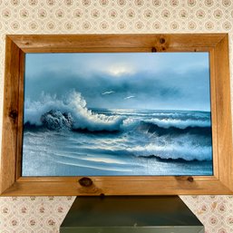 Large ARTIST SIGNED Ocean Painting In Frame, 30x40' (b1)