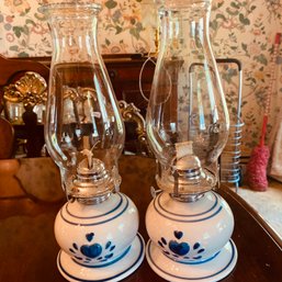 Pair Of Small Ceramic Oil Lamps (DR)