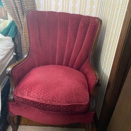 Vintage Red Velvet-like Wingback Chair  (B1)