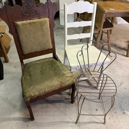 Trio Of Assorted Chairs Including Carved Wood (BSMT)