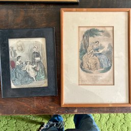 Pair Of Framed Antique Fashion Prints (b1)