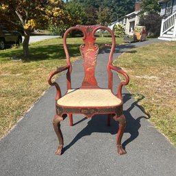 Antique Red Asian Armchair (See Matching Mirror Available Separately) (IS)