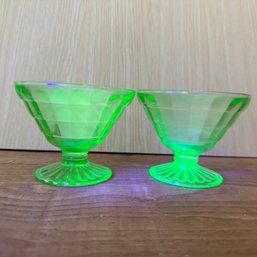 Pair Of Vintage Uranium Glass Sherbet Dishes (OA)