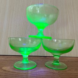 Trio Of Vintage Uranium Glass Sherbet Dishes (OA)