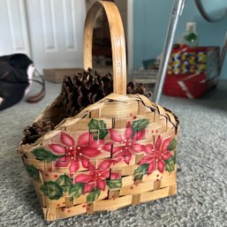 Small Decorative Poinsettia Basket With Pinecones  (BR)