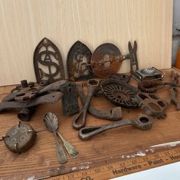 Lot Of Assorted Vintage Metal Pieces, Irons, Utensils, & More (OA)