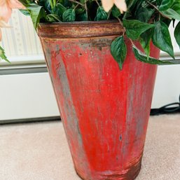 Red Metal Bucket With Faux Florals (Master Bedroom)