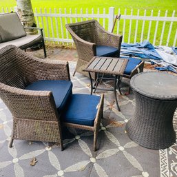 Outdoor Plastic Wicker Set With 2 Chairs, Hideaway Footrests & 2 Tables  (*62383*) Backyard