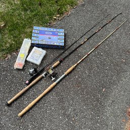 Fishing Lot Including Poles, Fly Tying Kit, & Bass Accessory Kit