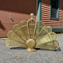 Gorgeous Vintage Mid Century Brass Peacock Fireplace Screen (Matching Fireplace Tools Available In Auction!)