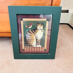 Folk Art Cat And Bird Framed Print (Master Bedroom)