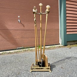 Vintage Mid Century Brass Clamshell Fireplace Tools (Matching Screen Available In Auction!)