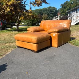 Stunning Italian Leather Oversized Chair With Ottoman, From Soft Line Spa, Italy  ~ See Notes ~ (IS)