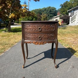 Antique Carved Wooden End Table With Drawer (DC)