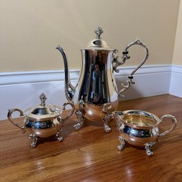 Silverplate Tea Pot With Sugar Bowl And Creamer (DR)