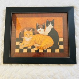 Framed Folk Art Cat Print By Cindy Sampson (Bedroom 3)