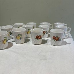 Set Of 12 Correlle Mugs, Apples On One Side Pears On Opposite Side (BM)