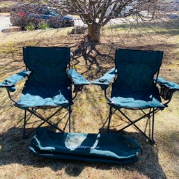 Two Green And Black Shakespeare Outdoor Folding Canvas Chairs (Mud Room)